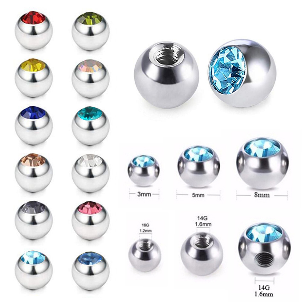 Body Jewelry Replacement Ball - 60 adet paslanmaz çelik CZ kristal