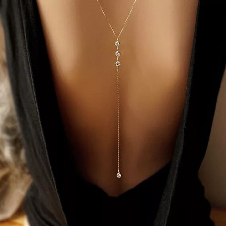 Body Jewelry Necklace - Yeni Rhinestone Seksi Kadın Sırt Zinciri
