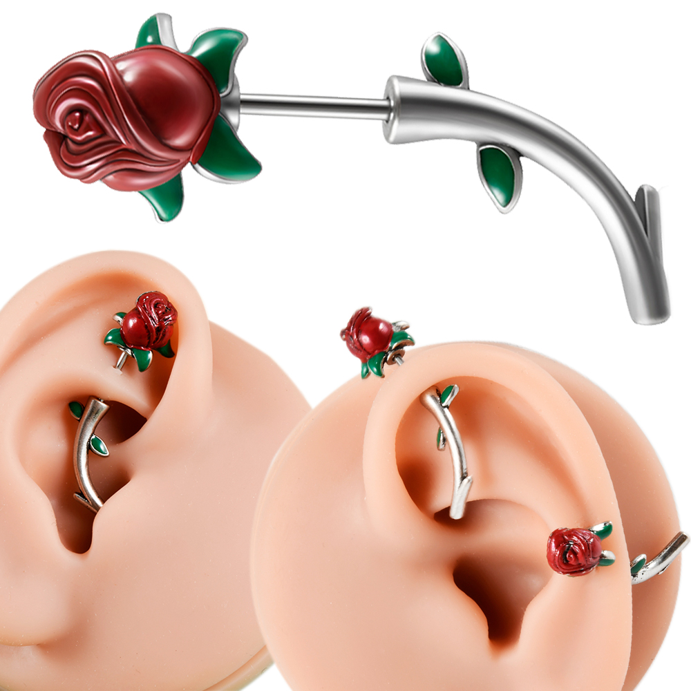 Body Jewelry Surgical Steel - 1 adet cerrahi çelik kırmızı gül
